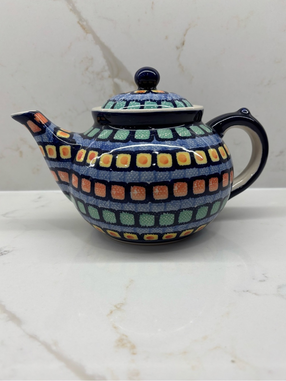 Authentic Manufaktura Bunzlau Polish Pottery Teapot Handmade Traditional Pattern